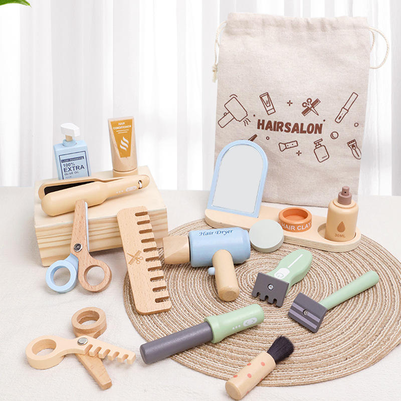 Wholesale Wooden Makeup and Hairdressing Pretend Play Set Kids Beauty Toy