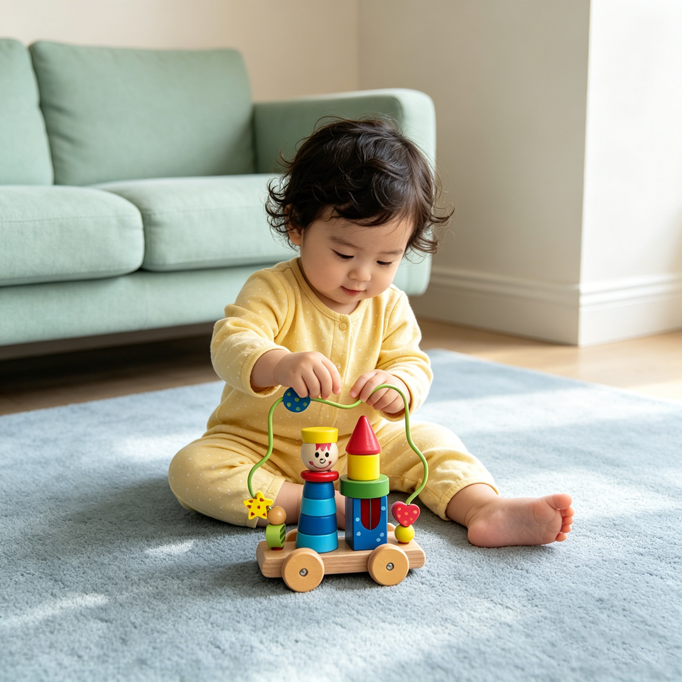 Wholesale Wooden Colorful Roller Coaster Bead Maze Toy Baby Activity Stacker