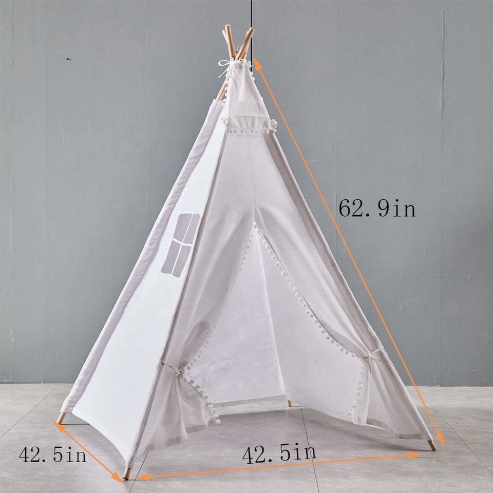 100% Natural Cotton Beach Garden Child Tent White Hair Ball Children's Play Camping Teepee Tent Kids Tent for Children Toy