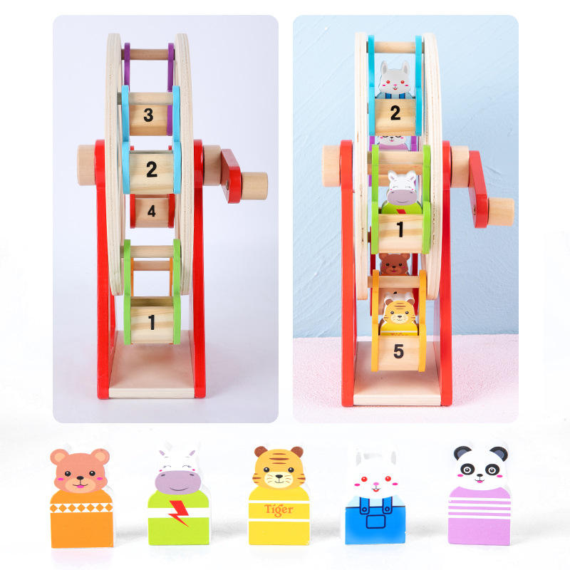 Wholesale Wooden Hand Cranked Ferris Wheel Toy Montessori Spinning Game