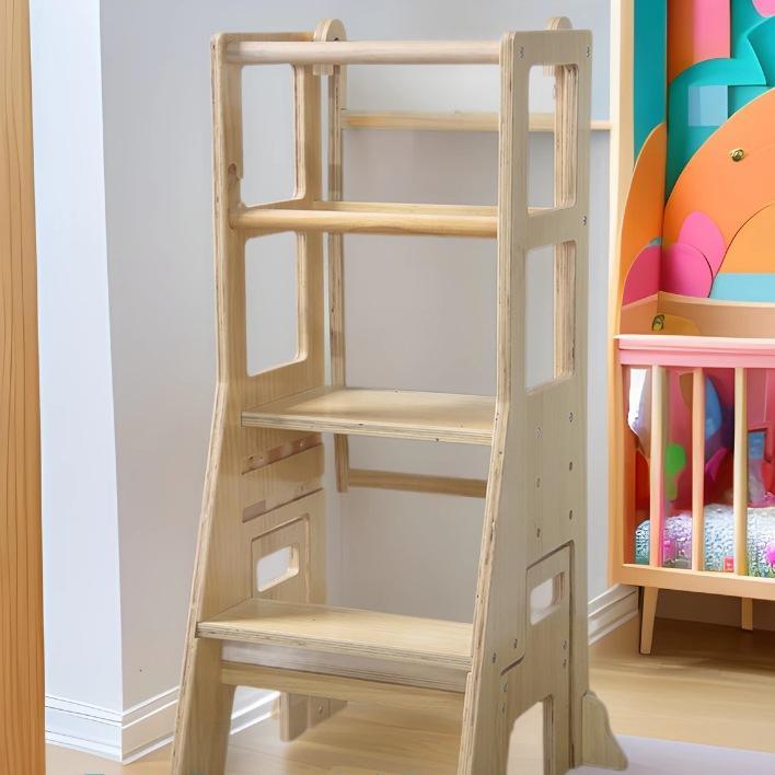 Customizable Height-adjustable Wooden Kids Learning Tower Foldable Non-slip Kitchen Step Stool Tilt Protection For Bedroom