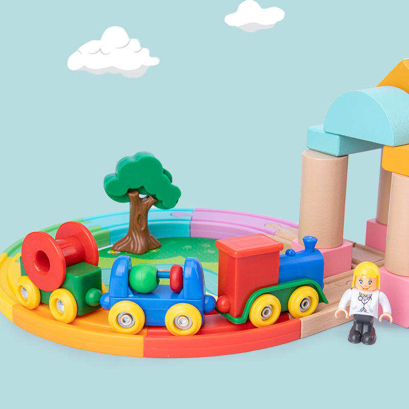Wholesale Wooden Race Car Track Toy Kids Train Slot Building Blocks Set