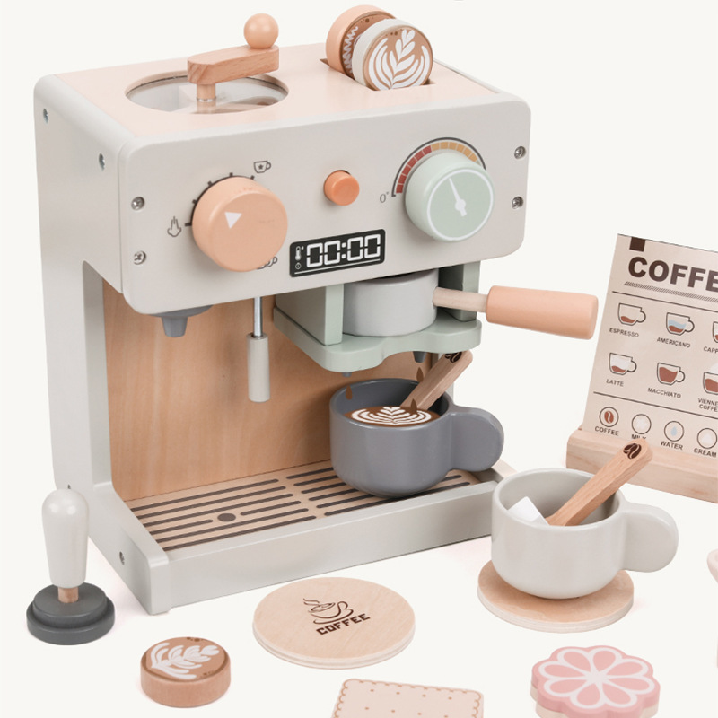 Wholesale Montessori Wooden Coffee Machine Pretend Play Set Kids Kitchen Maker Toy