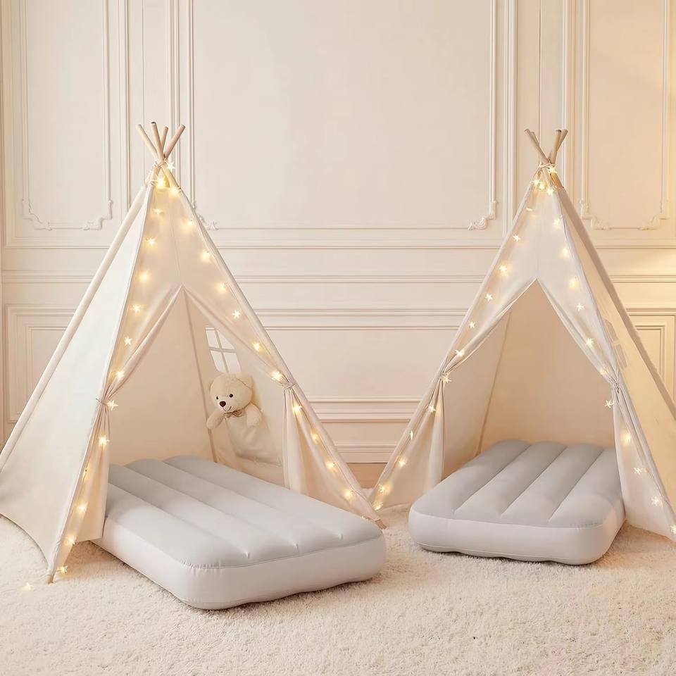 Kids Teepee Tent Cotton Canvas Toddler Tent Foldable Indoor Play Tent for Babies Kids Party Sleepover Slumber Gifts Toy