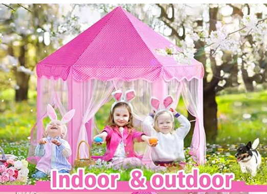 Princess Tent Playhouse Large Outdoor/Indoor Castle Toy with Star Lights Soft Polyester Toy for Kids Pink Large Large