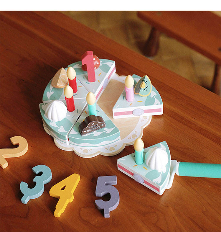 Wholesale Wooden Birthday Cake Cutting Toy Pretend Play Dessert Set