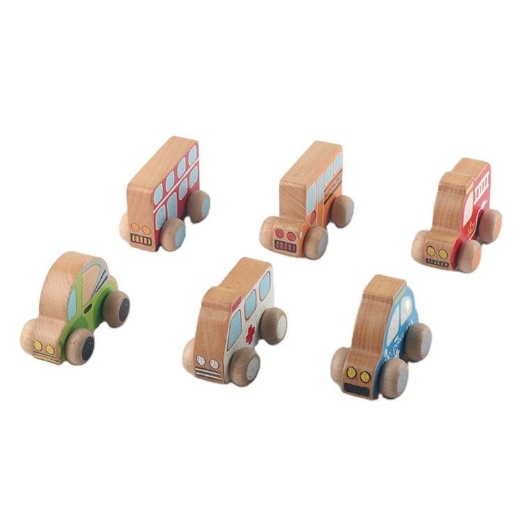 Wholesale Montessori Mini Wooden School Bus Toy Toddler Early Learning Vehicle