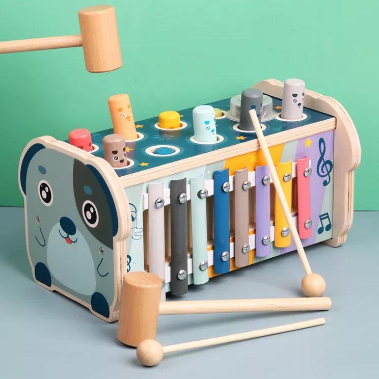 Wholesale Multifunctional Wooden Pounding Bench Xylophone Fishing Game Montessori Toy