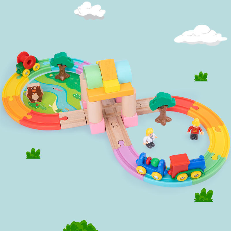 Wholesale Wooden Race Car Track Toy Kids Train Slot Building Blocks Set