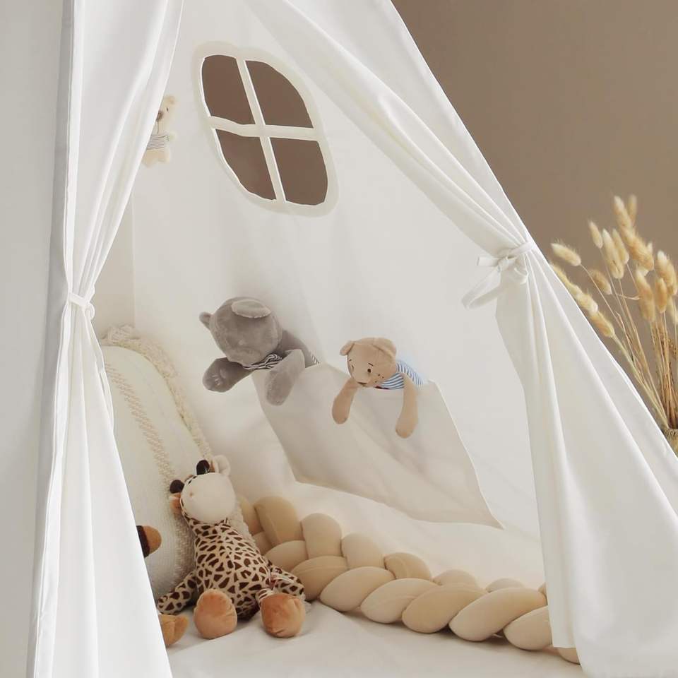 Kids Teepee Tent Cotton Canvas Toddler Tent Foldable Indoor Play Tent for Babies Kids Party Sleepover Slumber Gifts Toy