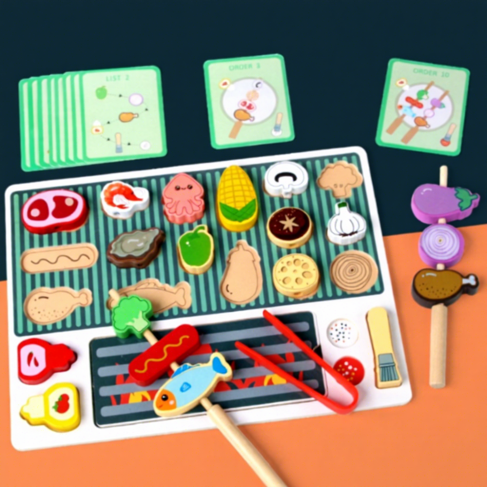 Montessori Children Early Learning DIY Beading Wood Fruit Cognition Game Educational Kitchen Toys Set for Kids Boys Girls Ages