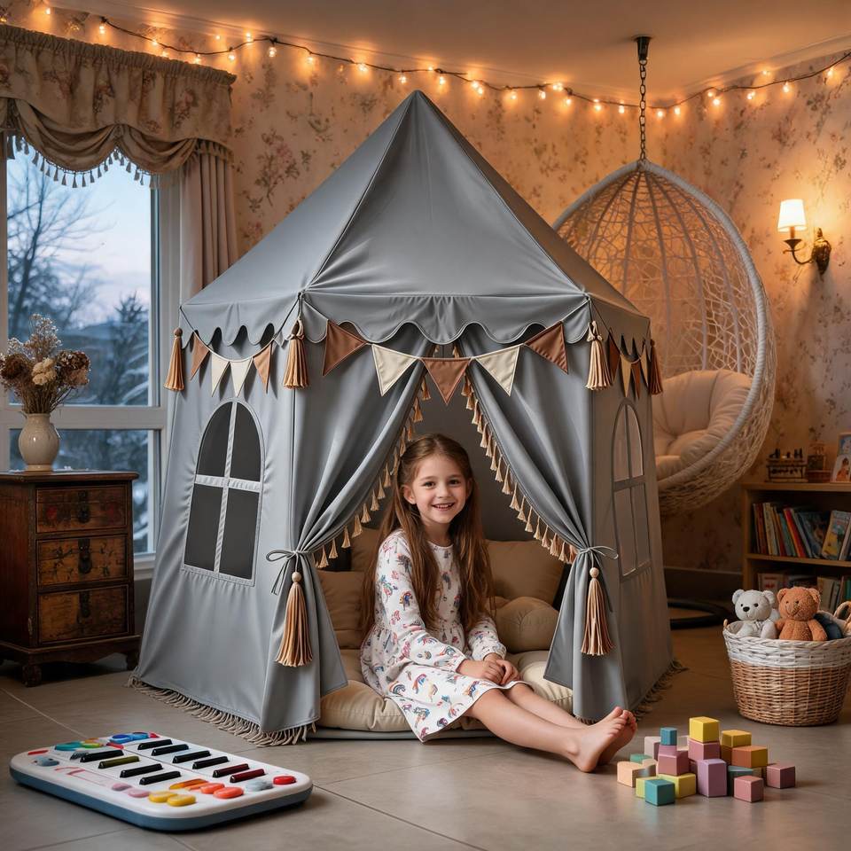 Princess Castle Kids Play Tent for Toddlers Children Soft Foldable Polyester Fabric Indoor Playhouse Soft Toy