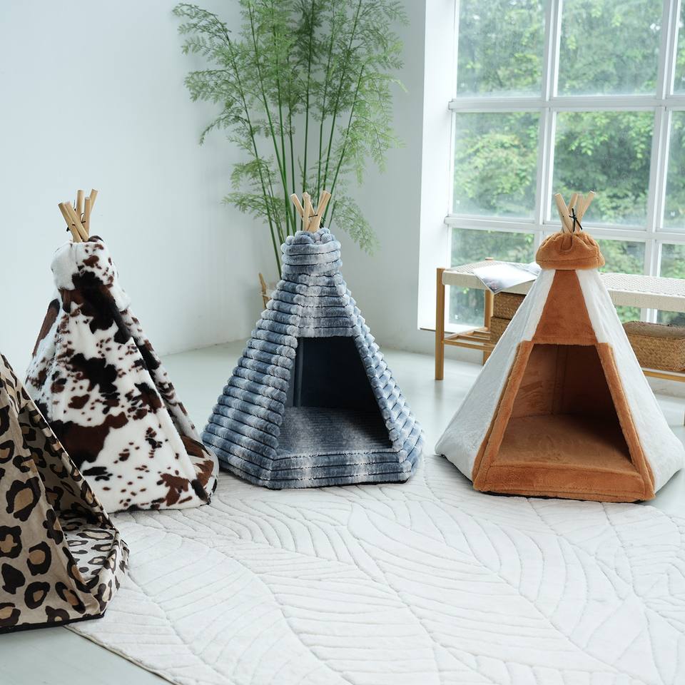 High Quality Semi-enclosed Teepee Pet Tent cat and Dog House Washed ,comfortable and Portable ,indoors &outdoors