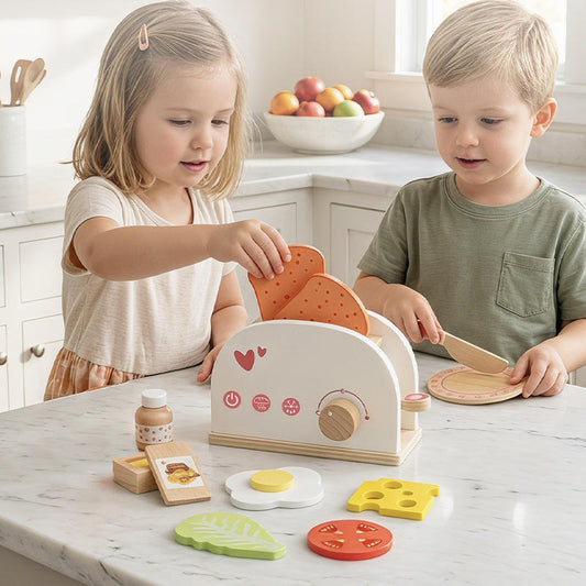 Montessori Eco-friendly Wooden Royal Bread Maker Kitchen Set for Kids Pretend Play Role-Playing Toy for Ages 2-13 Years