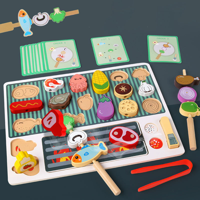 Wholesale Wooden Kids Tableware Pretend Play Barbecue Kitchen Toy Set for Preschool Educational Play