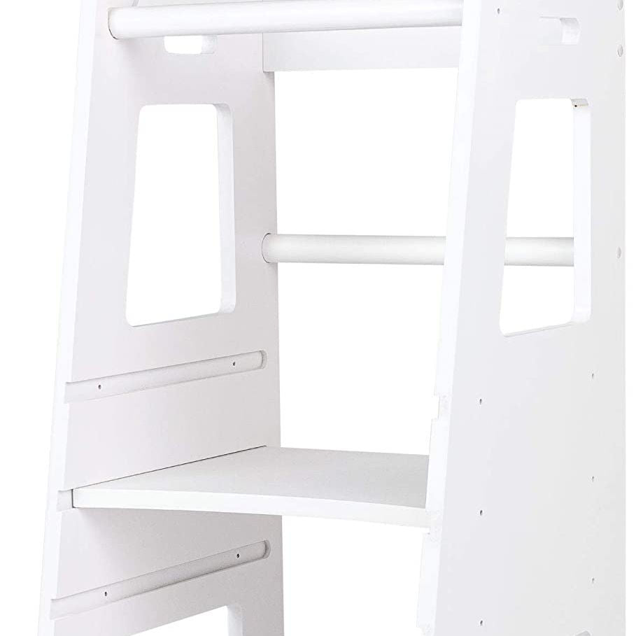 Bright White Wooden Step Stool - Toddler Tower Kitchen Step Stool for Kitchen Counter Learning