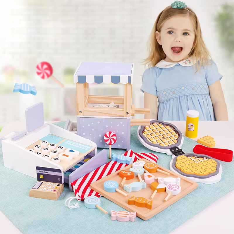 Wholesale Wooden Popcorn Machine Pretend Kitchen Play Set Kids Cooking Toy