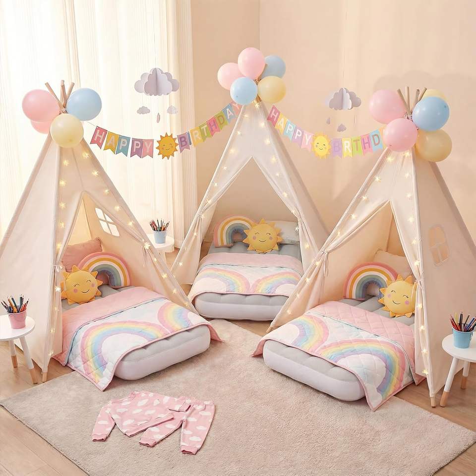 Kids Teepee Tent Cotton Canvas Toddler Tent Foldable Indoor Play Tent for Babies Kids Party Sleepover Slumber Gifts Toy