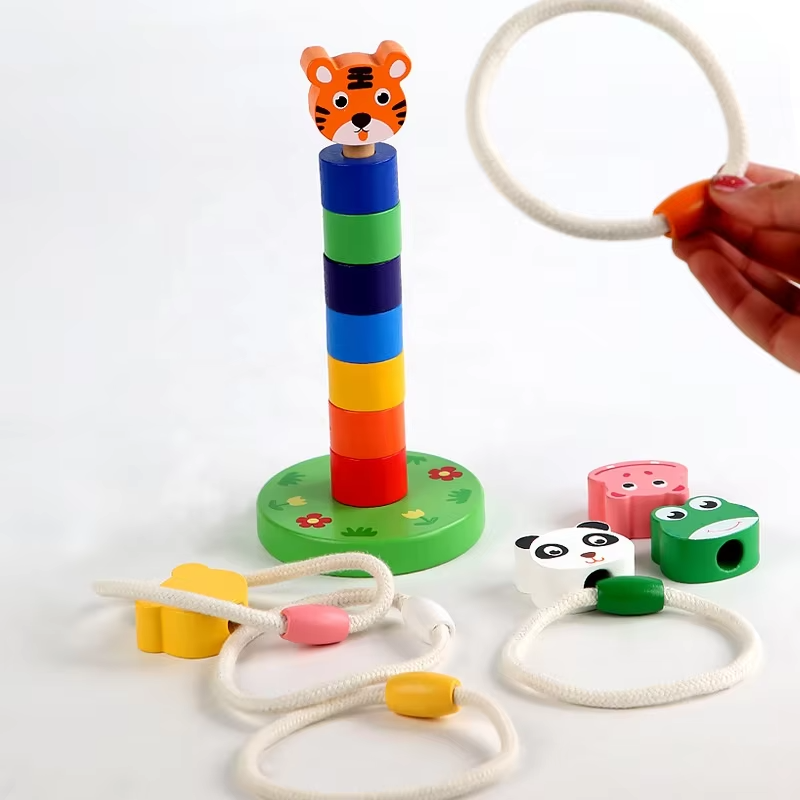 Wholesale Montessori Wooden Animal Ring Toss Game Baby Hand Eye Coordination Toy