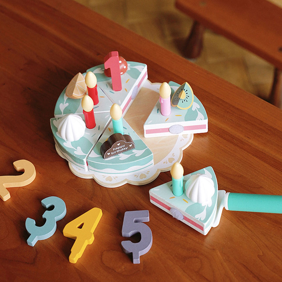 Wholesale Wooden Birthday Cake Cutting Toy Pretend Play Dessert Set