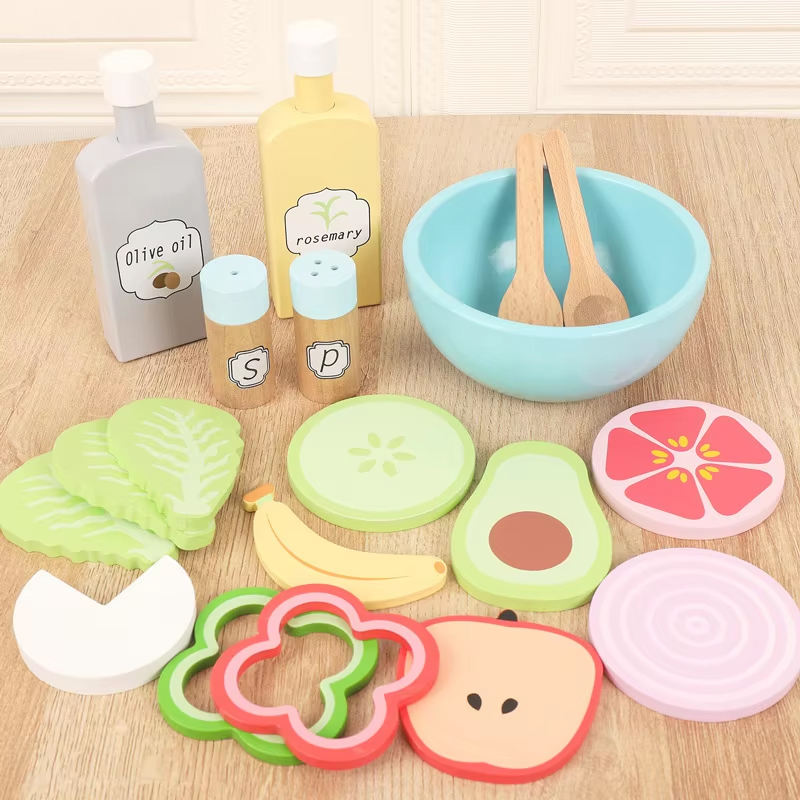 Wholesale Wooden Vegetable Salad Pretend Play Food Kitchen Toy Set