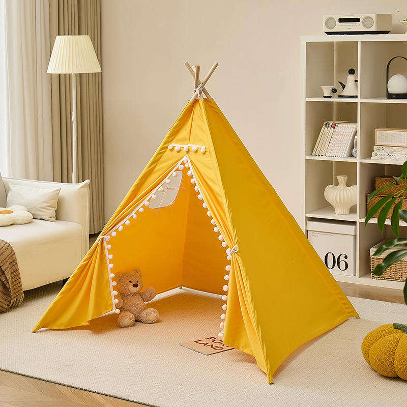 Customized Size Indian White Teepee Tent Cotton Fabric Folded 4-Pole Children Pop-Up Soft Toy Tent