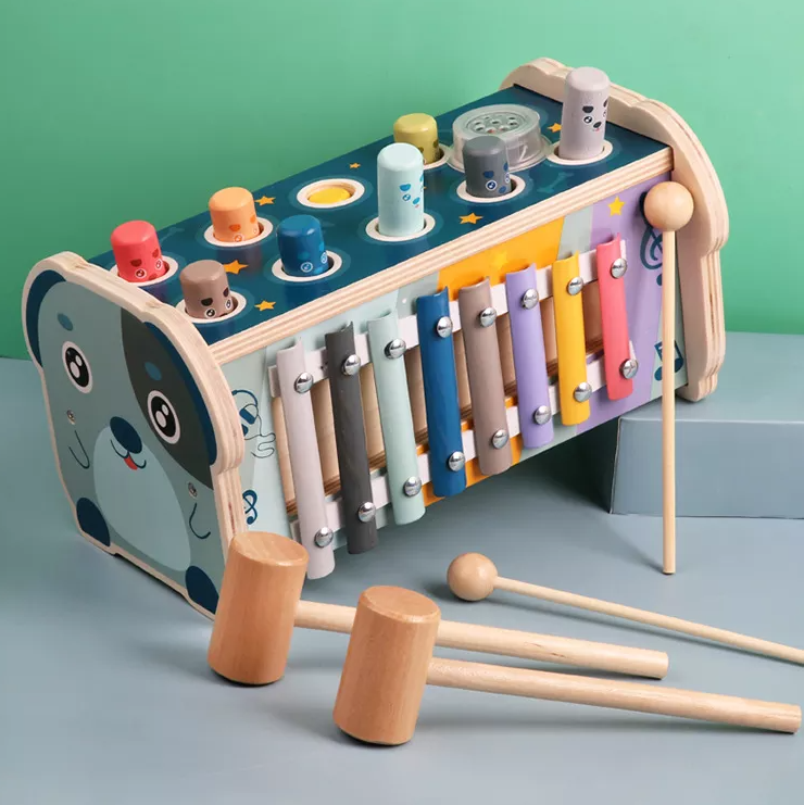 Wholesale Multifunctional Wooden Pounding Bench Xylophone Fishing Game Montessori Toy