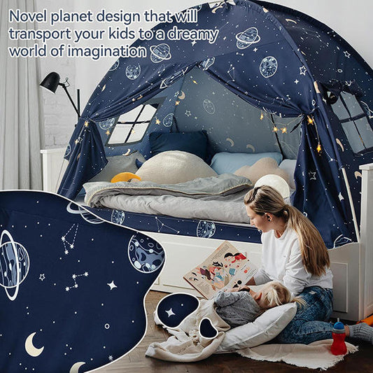 New Fluorescent Glow-in-the-Dark Kids Tent Indoor Playhouse Kids Stripe Padded Mat Foldable Dark Grey Play Toy Tents