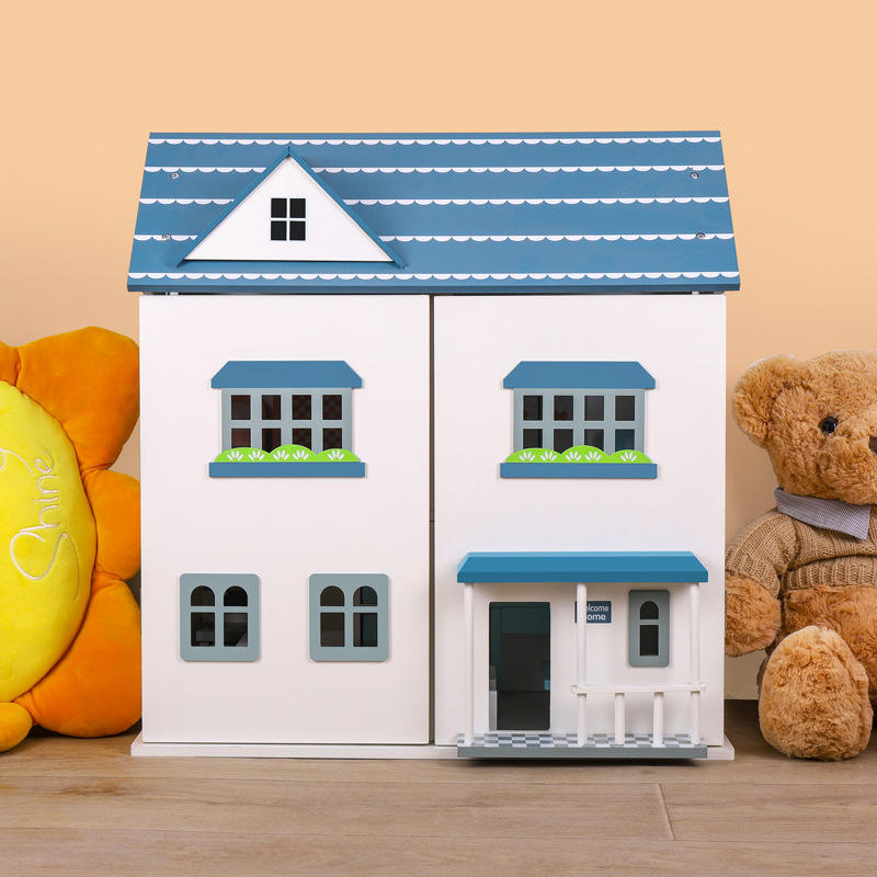 Wholesale Double Decker Wooden Doll House Mini Furniture Pretend Play Toy