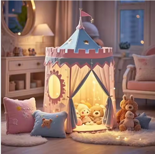Kids Sports Castle Play Tent Foldable Soft Comfortable Indoor Princess Bed Made of Polyester