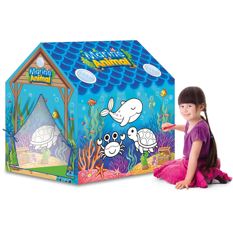 Wholesale Hand Drawn Kids Coloring Tent Indoor Washable Playhouse