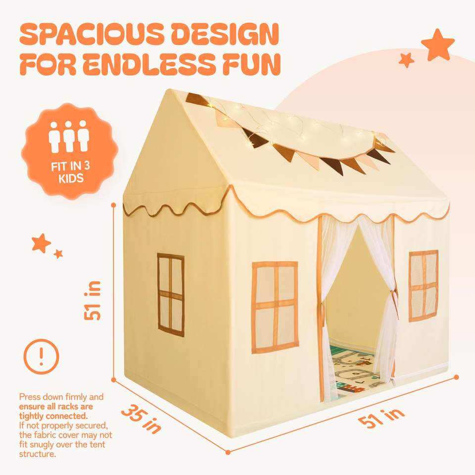 Beige Indoor Outdoor Kids Play Tent Foldable Boys Girls Toy House for Bedroom and Backyard