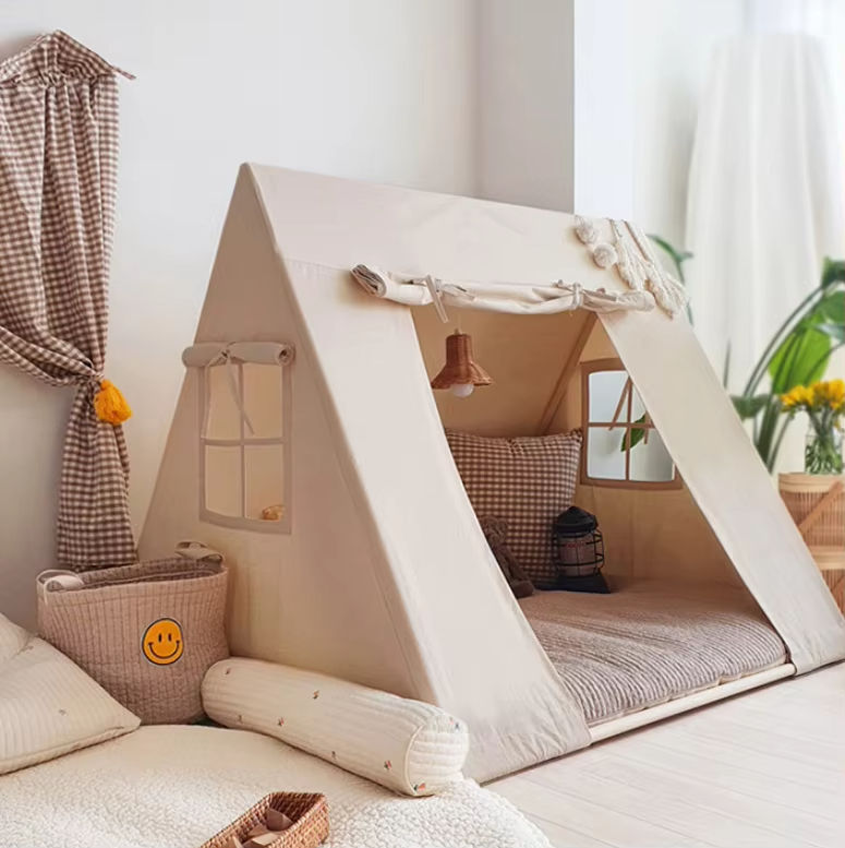 High Quality Single-Layer Baby Toy Tent for Playroom Toddler Indoor Cotton Canvas Tent with Fiberglass Pole Factory Direct