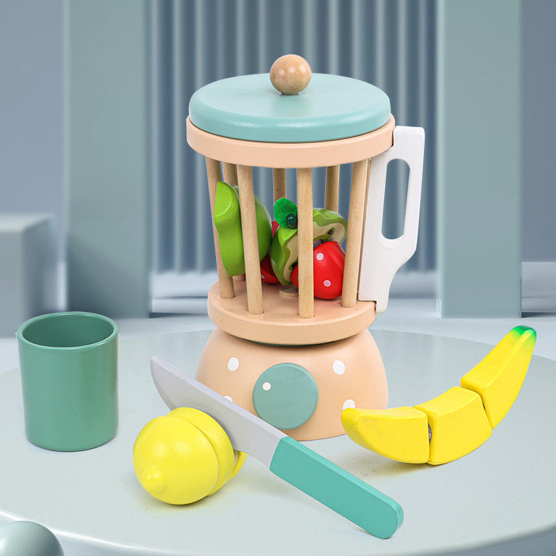 Wholesale Wooden Juicer Pretend Play Kitchen Toy Fruit Cutting Set