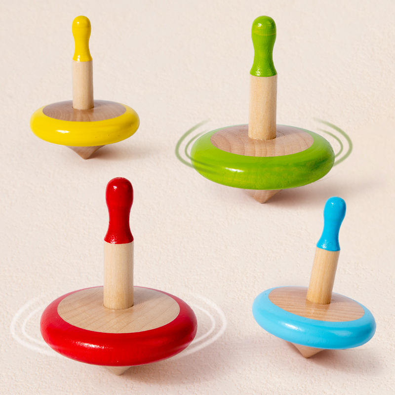 Wholesale Wooden Spin Top Set Montessori Sensory Game Toddler Learning Toy