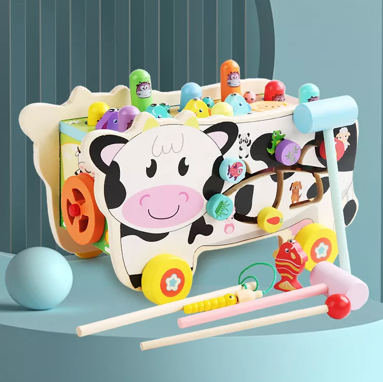 Wholesale 7 in 1 Wooden Pounding Bench Xylophone Fishing Montessori Learning Toy