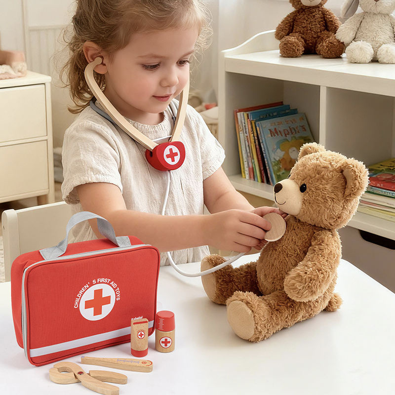 Wholesale Wooden Doctor Play Set Kids Medical Tools Pretend Role Play Toy