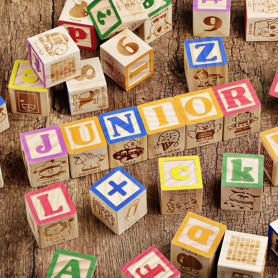 Wooden Blocks for Toddlers - 30 Wood Alphabet Blocks - Montessori Stacking Letter Preschool Learning Toys