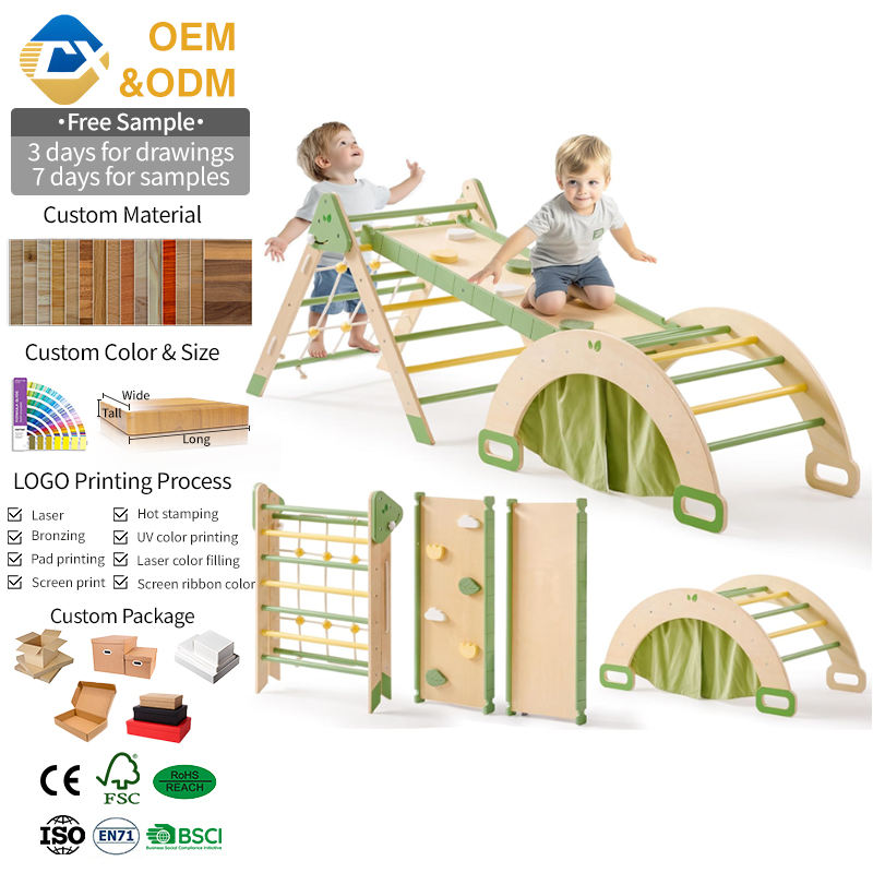 Hot Selling 7-in-1 Montessori Wooden Garden Rainbow Indoor Outdoor Kids Climbing Frame Pickler Piklers Play Set