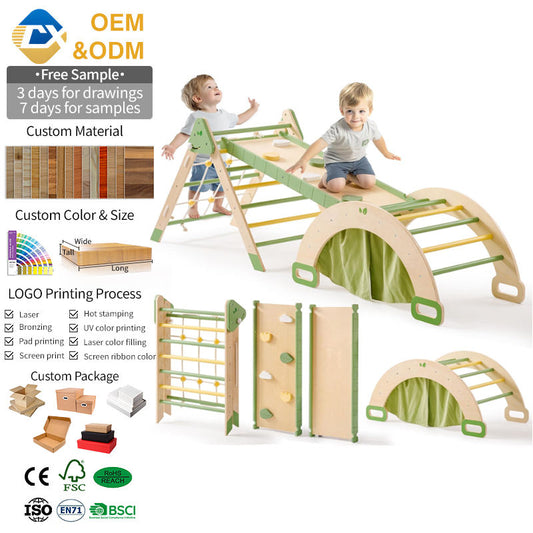 Hot Selling 7-in-1 Montessori Wooden Garden Rainbow Indoor Outdoor Kids Climbing Frame Pickler Piklers Play Set