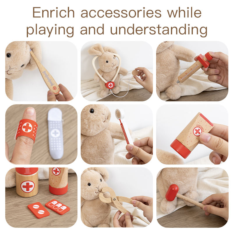 Wholesale Wooden Doctor Play Set Kids Medical Tools Pretend Role Play Toy