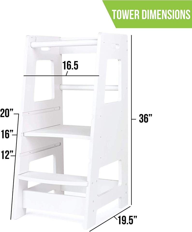 Bright White Wooden Step Stool - Toddler Tower Kitchen Step Stool for Kitchen Counter Learning