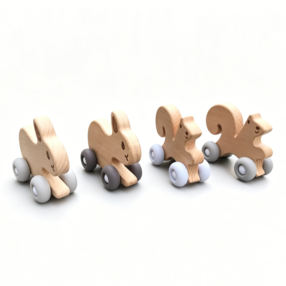 Wholesale Montessori Wooden Animal Car Toy Baby Push Vehicle Educational Grasping Toy
