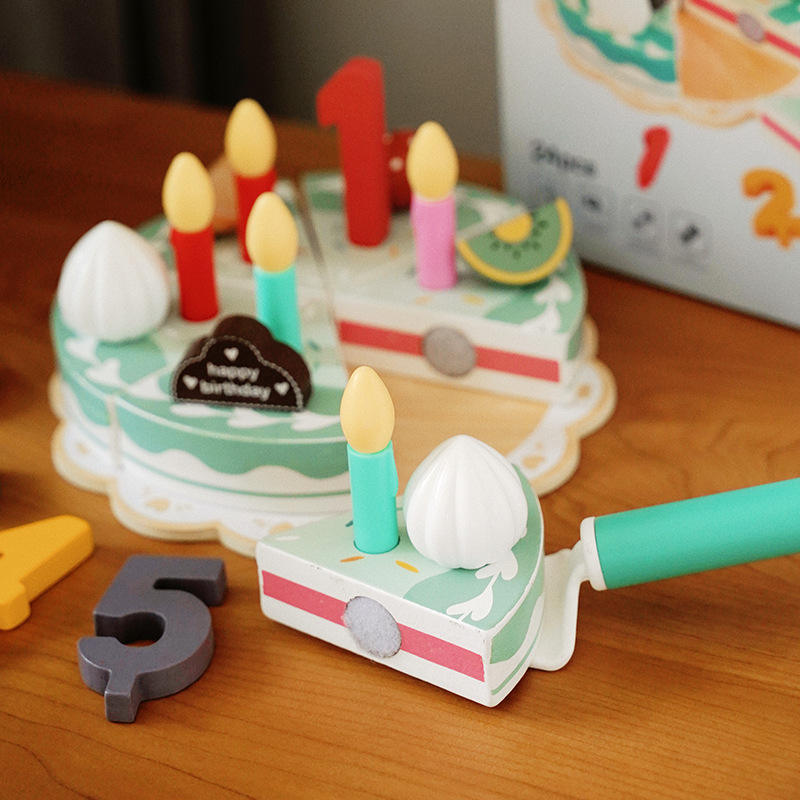 Wholesale Wooden Birthday Cake Cutting Toy Pretend Play Dessert Set