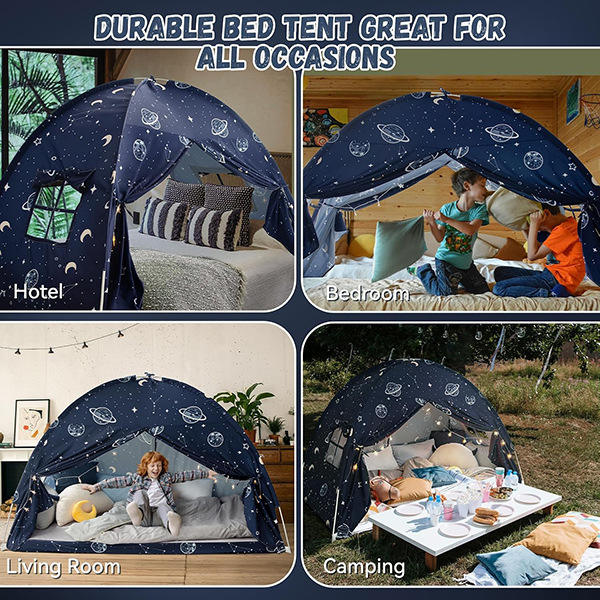 New Fluorescent Glow-in-the-Dark Kids Tent Indoor Playhouse Kids Stripe Padded Mat Foldable Dark Grey Play Toy Tents