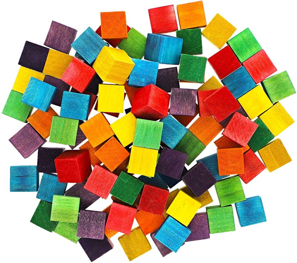 Bright Creations Blocks for Crafts, Colorful Wooden Cubes (6 Colors, 0.6 In, 100 Pieces)