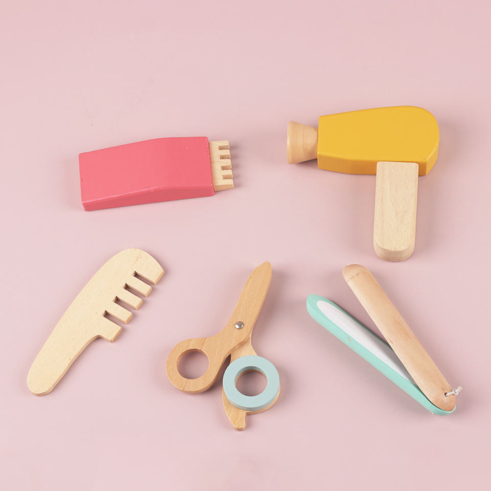 Wholesale Wooden Kids Barber Play Set Pretend Hair Salon Role Play Toy