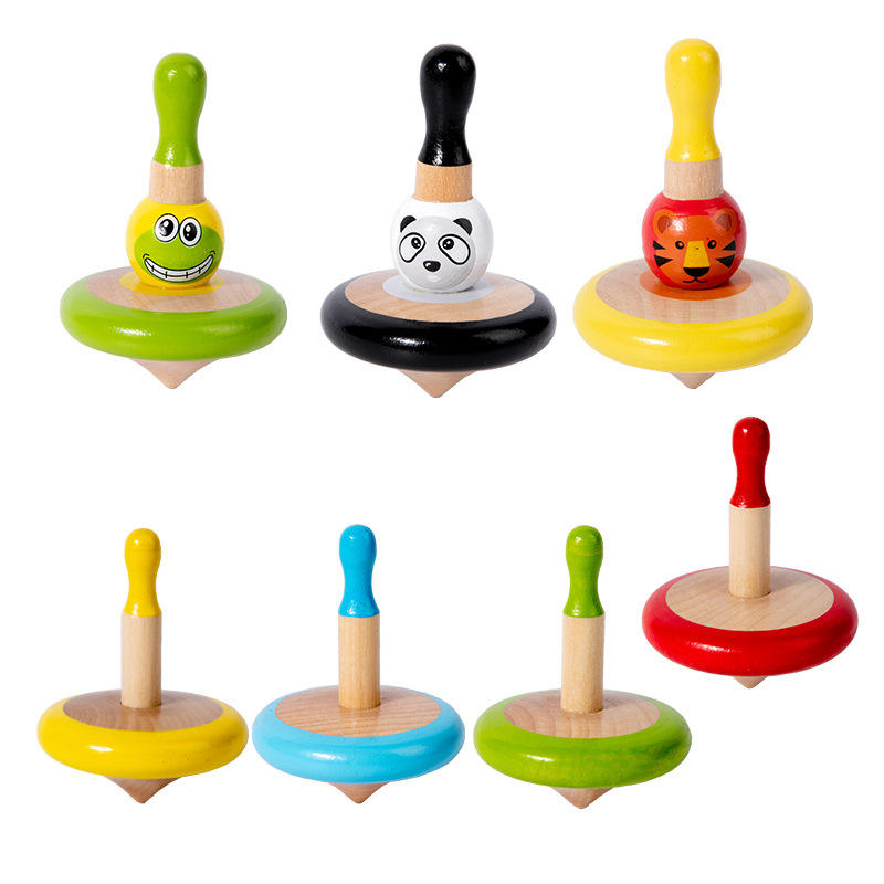 Wholesale Wooden Spin Top Set Montessori Sensory Game Toddler Learning Toy