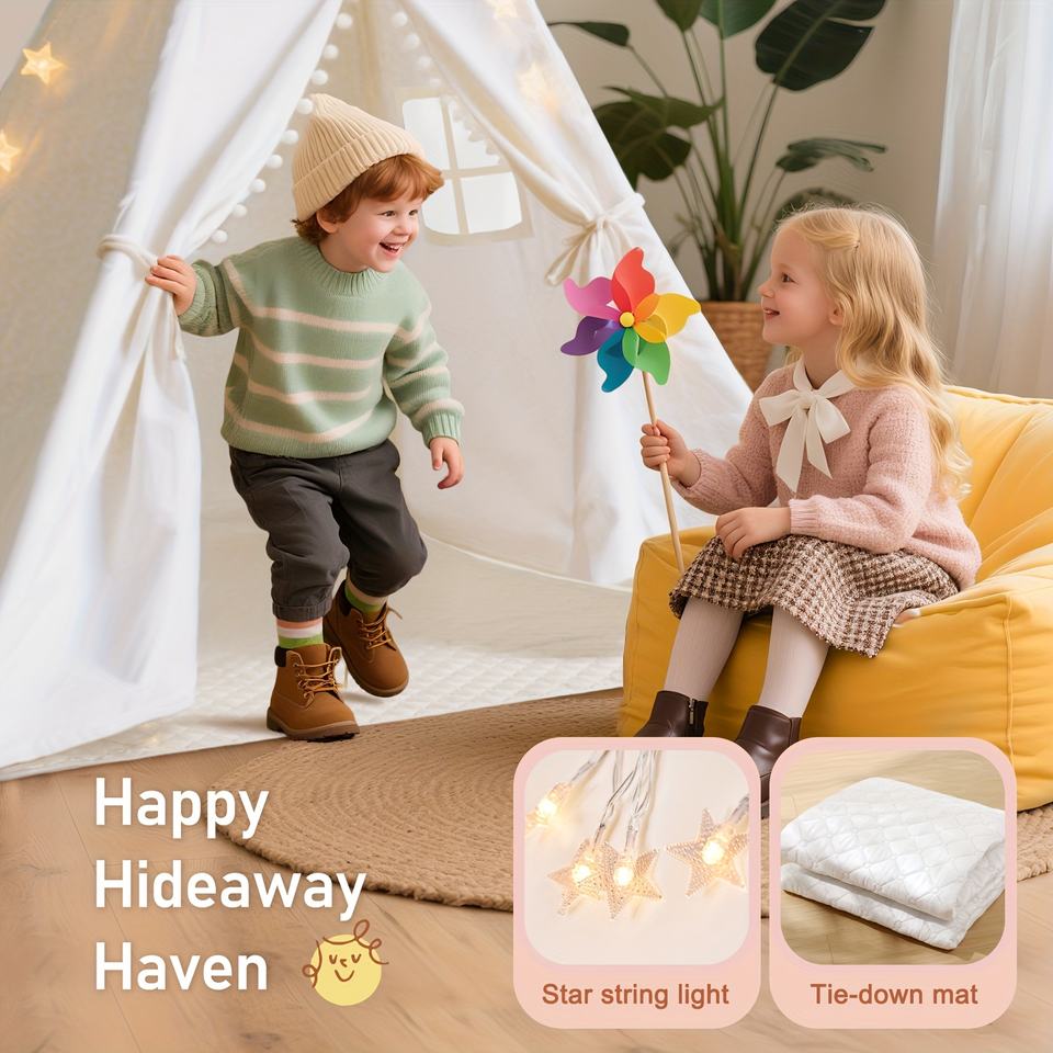 White Lace Teepee Tent for Kids Soft Indoor Playhouse Decorative Cotton Play Tent for Toddlers
