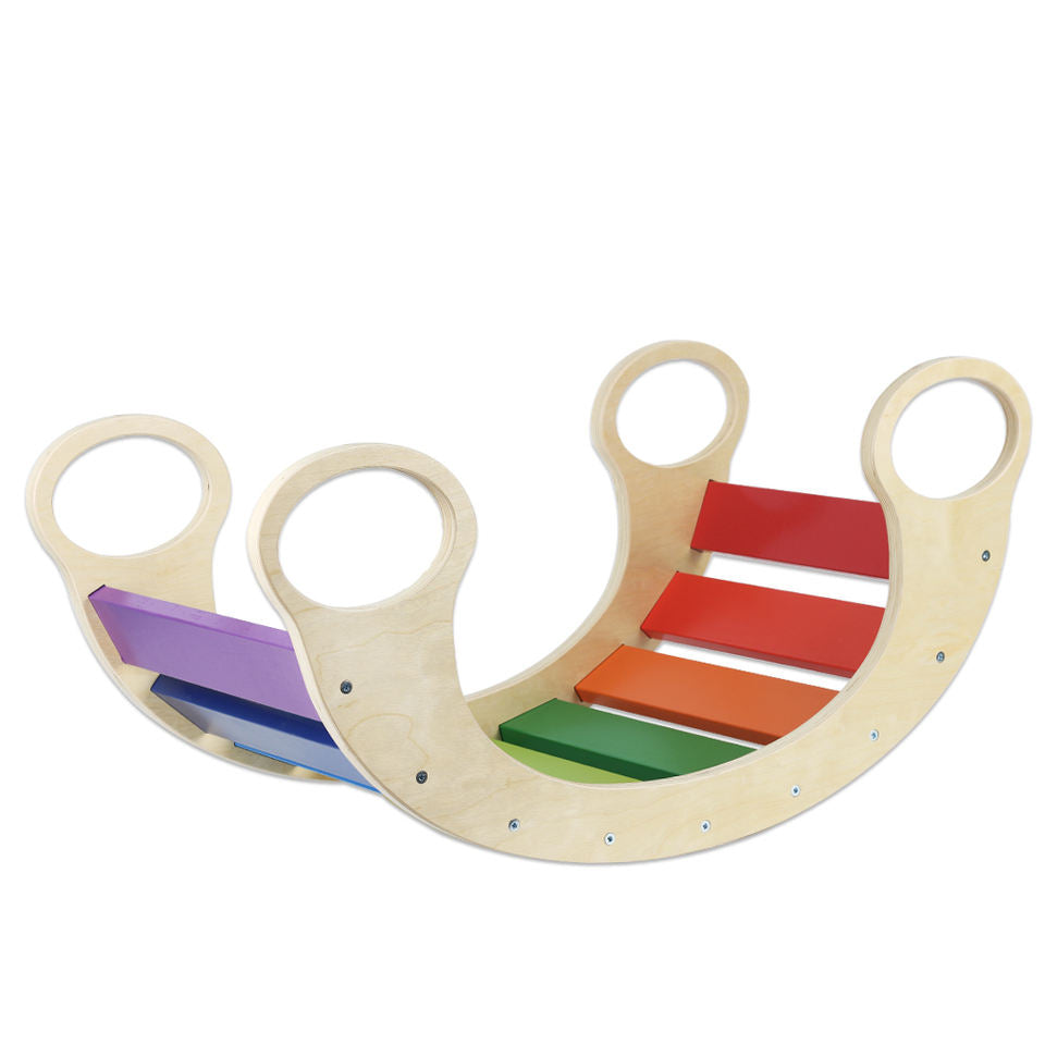 Wholesale Montessori Wooden Rainbow Rocker Balance Chair Toddler Climbing Toy